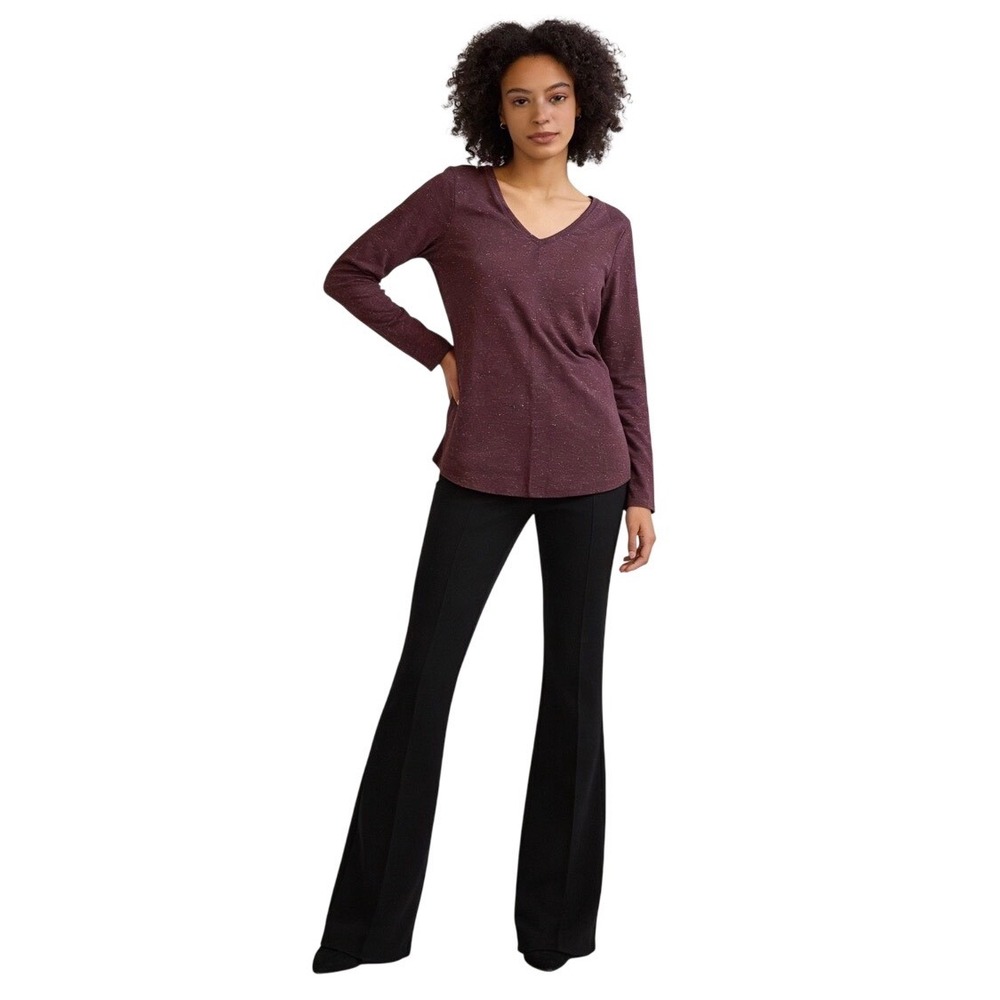 APT 9 Modern Essentials V Neck Tunic Long Sleeve Shirt‎ Burgundy Gold Glitter